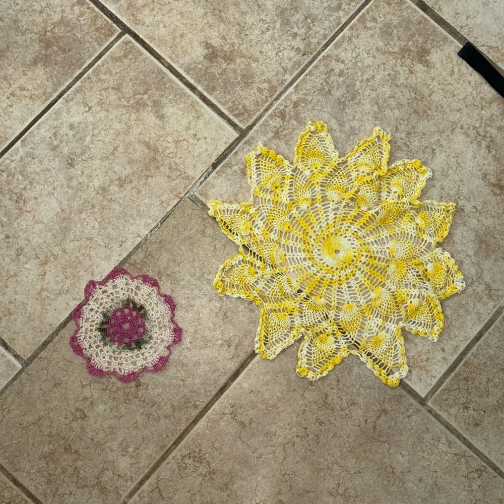 Vintage Set Of 2 Handmade Doily
